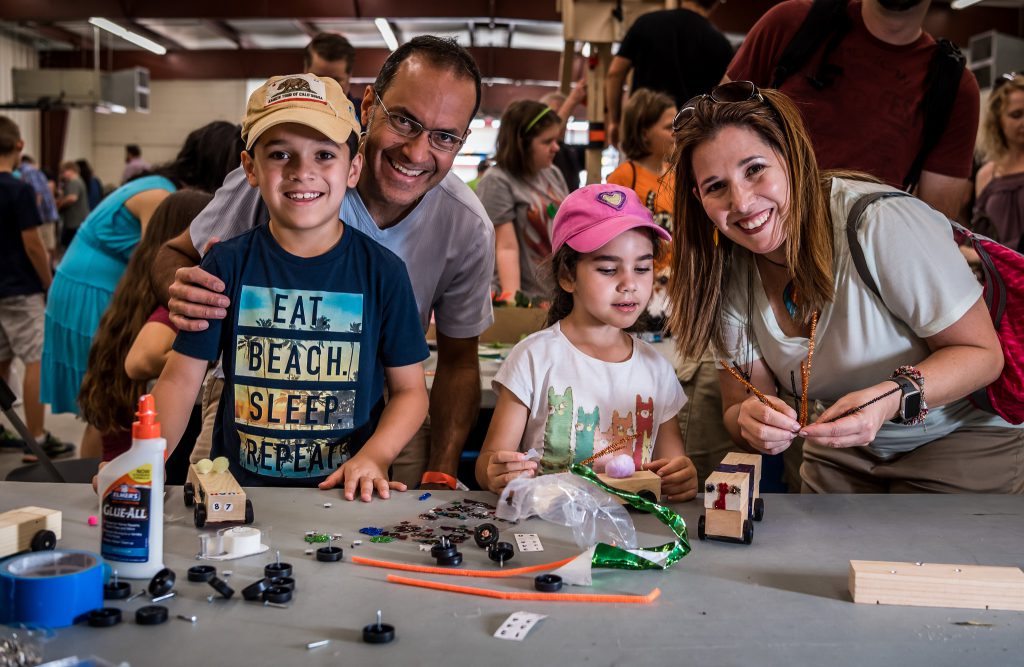 Family making Nerdy Derby Cars